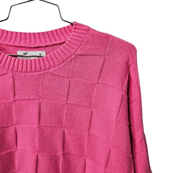 Hollister Knit Long Sleeve Woven Crew Neck Cotton Cropped Pink Sweater - Picture 3 of 9